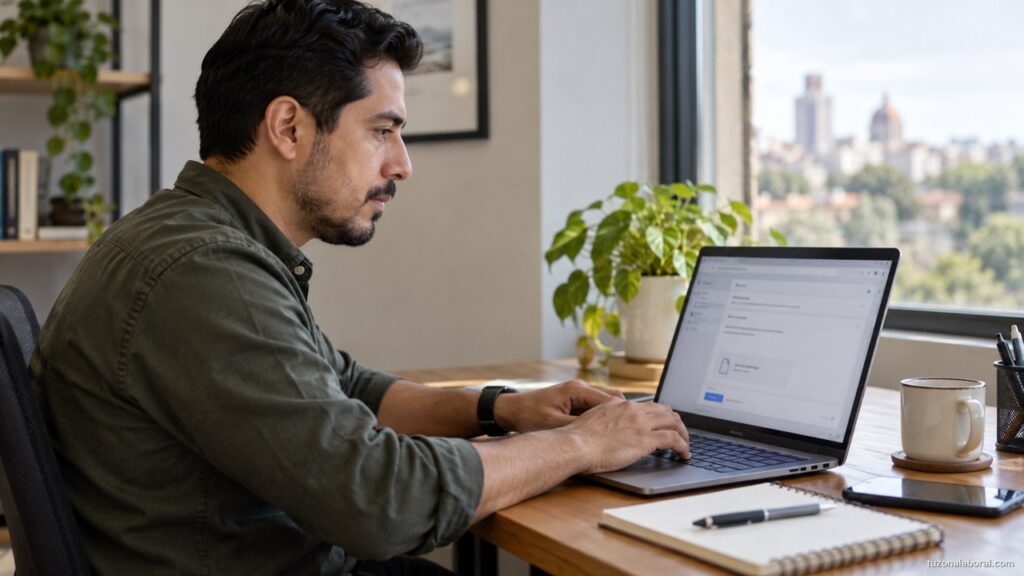 Persona revisando un correo de postulación antes de enviarlo.