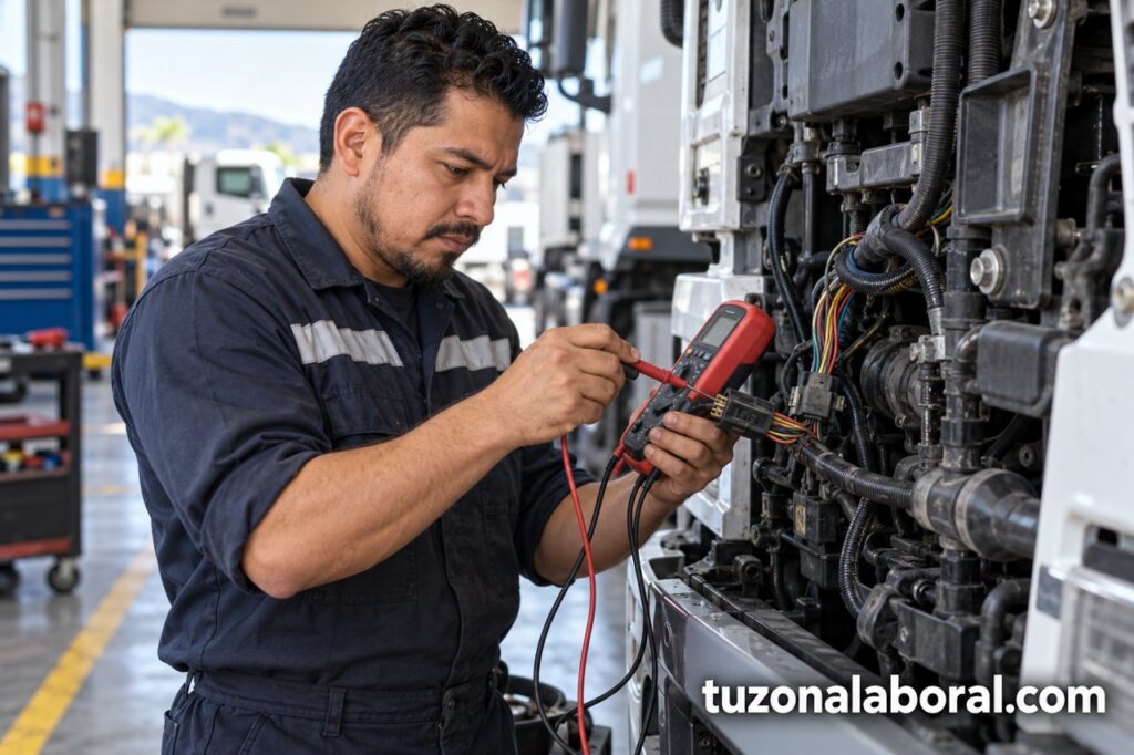 Escena ilustrativa de Mecánico eléctrico, con la marca tuzonalaboral.com.