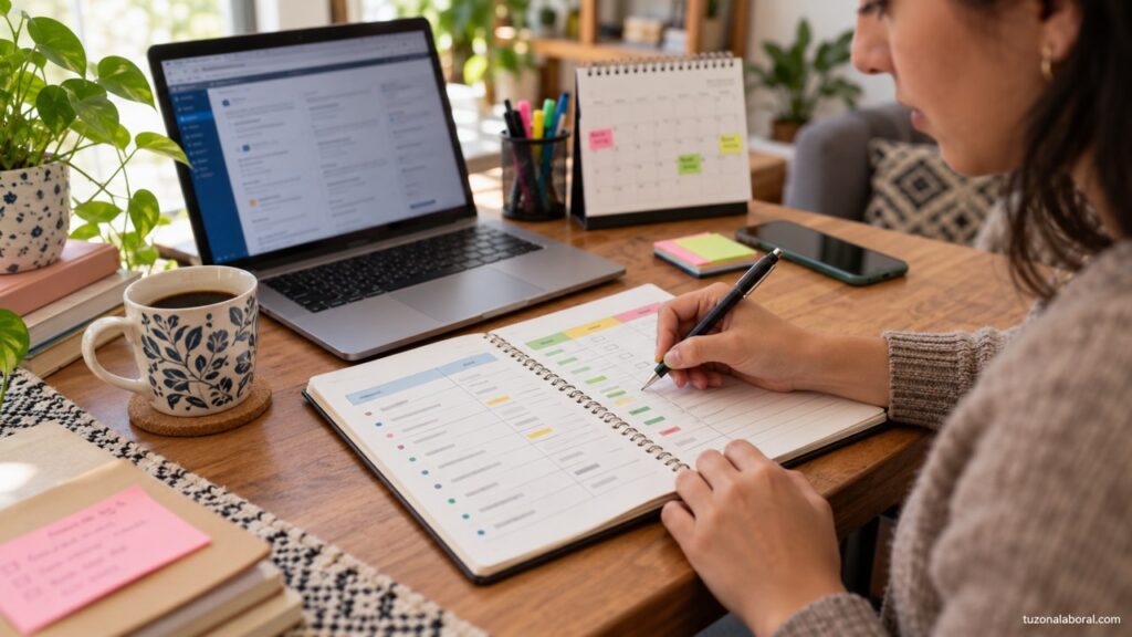 Actualización de un registro de postulaciones junto a un calendario.