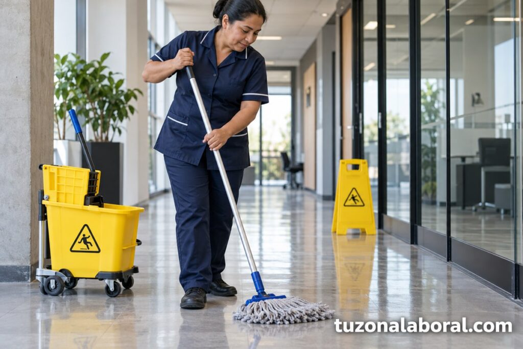 Escena ilustrativa de Auxiliar de limpieza, con la marca tuzonalaboral.com.