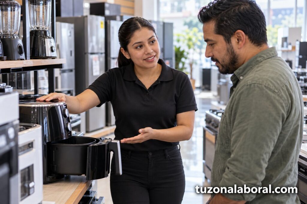 Escena ilustrativa de Vendedor de tienda, con la marca tuzonalaboral.com.