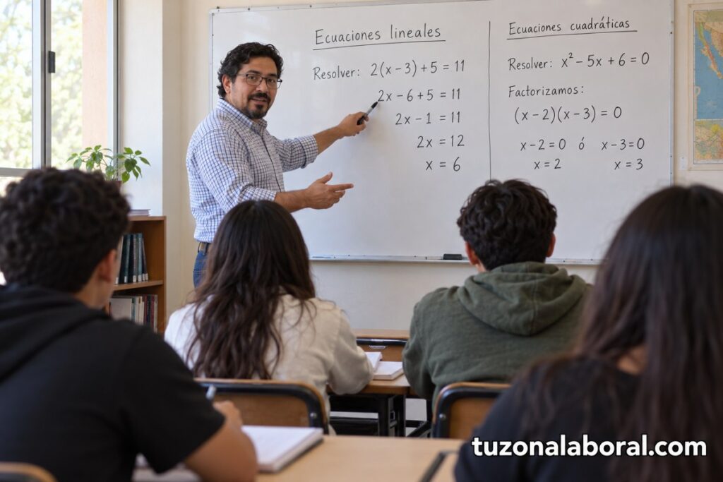 Escena ilustrativa de Docente de matematicas, con la marca tuzonalaboral.com.